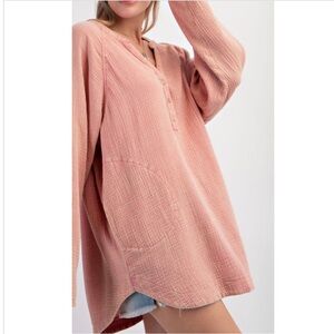 NWT Mineral washed cotton gauze tunic in Rose